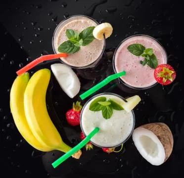 Milk shakes with fruit Stock Photos