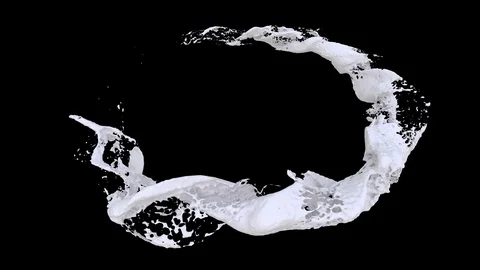 Milk shape top view. Liquid white surface cg animation. Alpha matte background Stock Footage 102821301