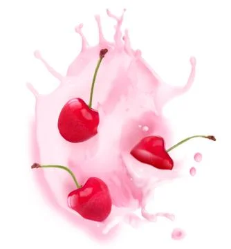 Milk splash with cherry Stock Photos