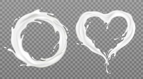 Milk splash frames round heart with white drops Иллюстрация
