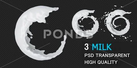 Milk splash isolated on background, splash include clipping path. 3d illustra PSD Template