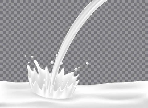 Milk with splash isolated on transparent background. White yogurt pouring down Stock Illustration