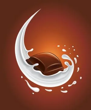 Milk splash with piece of chocolate Stock Illustration