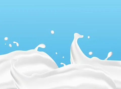 Milk splash seamless pattern. 3d realistic yogurt wave border on blue background Stock Illustration