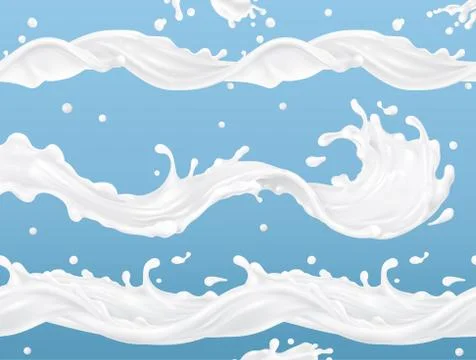 Milk splash wave seamless vector pattern. 3d realistic vector set. Package de Stock Illustration