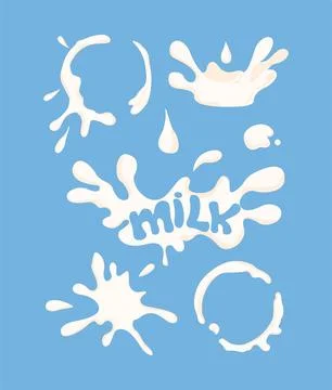 Milk splashes with drops on blue background. Vector illustration Illustrazione stock