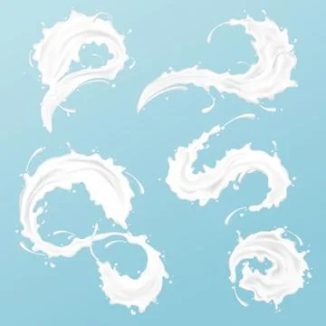 Milk splashes with drops realistic set Illustration