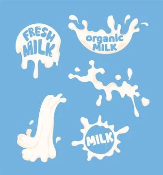 Milk splashes with text elements.. Vector illustration Stock Illustration