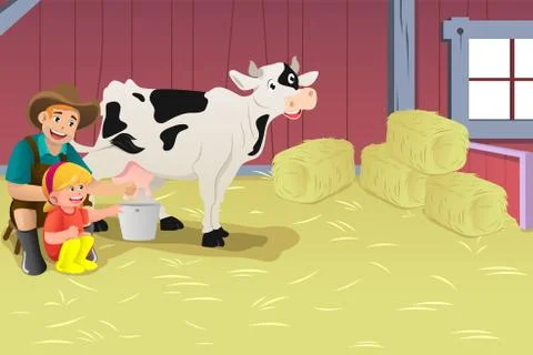 Milking a cow Illustrazione stock