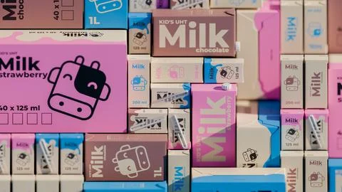 Milks Packaging 3D Render Background. Stock Illustration