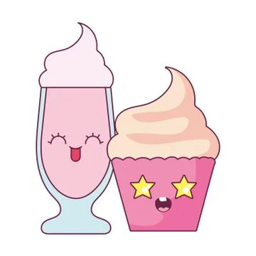 Milkshake and cupcake cartoon vector design Stock Illustration