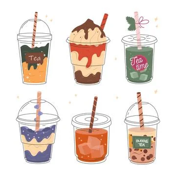 Milkshake and Taiwanese bubble tea. Stock Illustration