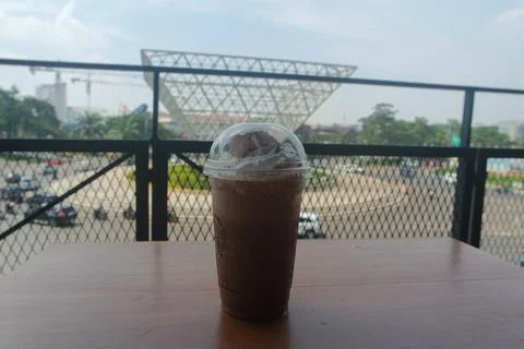 Milkshake background opoosite pyramid at summarecon bekasi Stock Photos