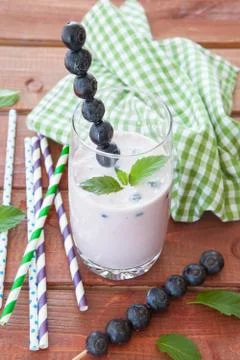 Milkshake with blueberries Stock Photos