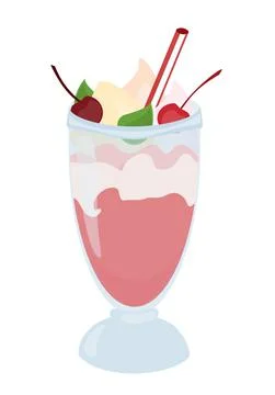 Milkshake with cream, cherries, icecream and mint Illustrazione stock