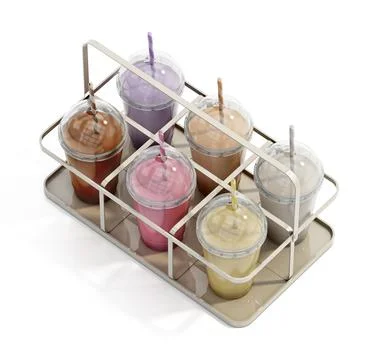 Milkshake disposable cups on tray. 3D illustration Stock Illustration