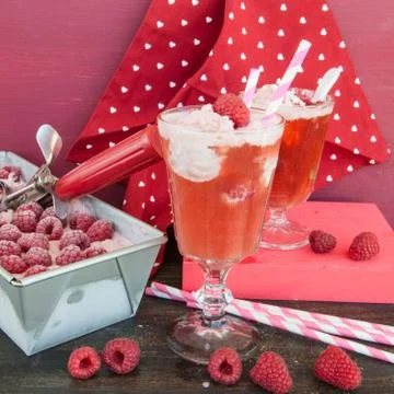 Milkshake float with raspberry ice cream Stock Photos