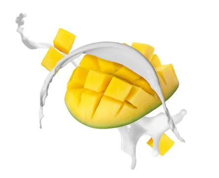 Milkshake with fresh sliced mango on white background Stock Photos
