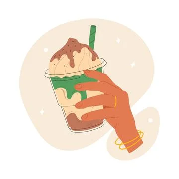 Milkshake in a plastic glass with a straw. Stock Illustration