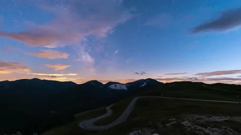 Milky Way And Cloud Timelapse Above Alpine Road Stock Footage 142212770