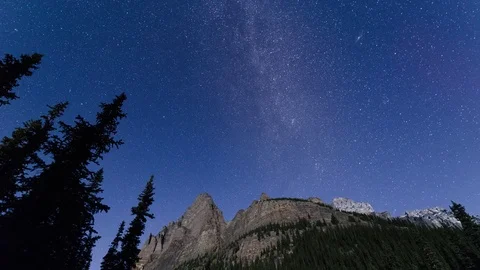 Milky way and moonlight time lapse, Yoho National Park Stock Footage 85376544