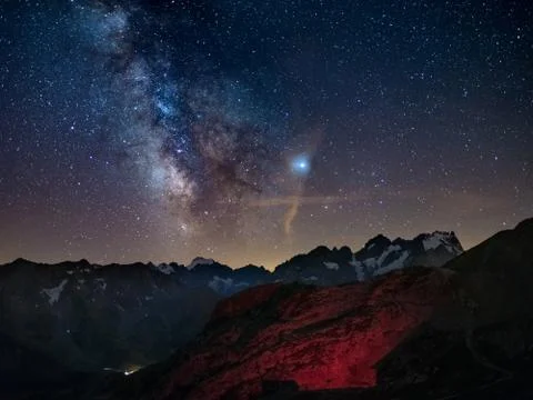The Milky Way and starry sky on the Alps, Massif des Ecrins, Briancon Serre C Stock Photos