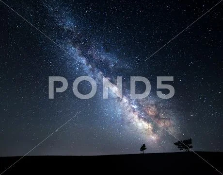 Milky Way. Beautiful summer night sky with stars in Crimea Stock Photos