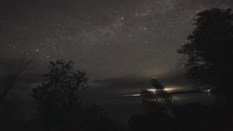 Milky way between clouds |Timelapse|porqupine mountains|lake superior Stock Footage 155087774