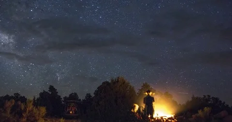 Milky Way, Bonfire, Clouds 스톡 동영상 79576642