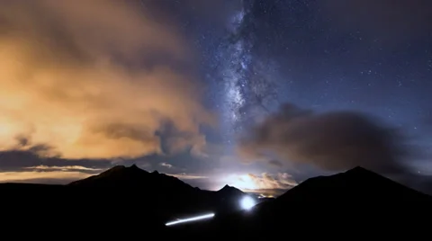 Milky way clouds traffic in mountain time lapse pan 11201 스톡 동영상 32376071