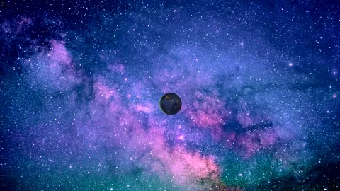 Milky way with earth - flight through the stars - night sky, space background Stock Footage 146708363