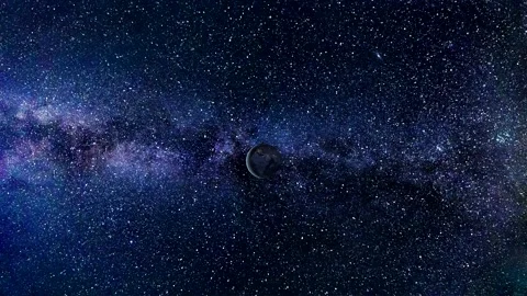 Milky way with earth - flight through the stars - night sky, space background Stock Footage 146708922