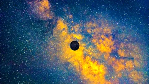 Milky way with earth - flight through the stars - night sky, space background Stock Footage 146754478