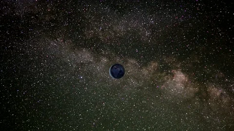 Milky way with earth - flight through the stars - night sky, space background Stock Footage 146775080