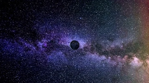 Milky way with earth - flight through the stars - night sky, space background Stock Footage 146779416