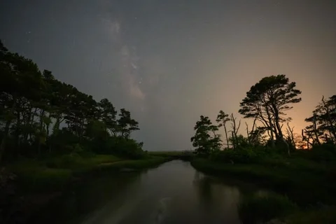 Milky Way Galaxy time lapse from Chincoteague National Seashore Stock Footage 246835013