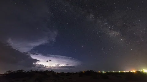 Milky Way With Lightning Timelapse Stock-Footage 95547448
