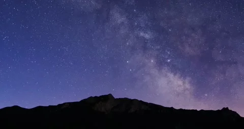 The Milky Way moving over the mountain ridge. Night lapse from night to day. Stock Footage 139919984