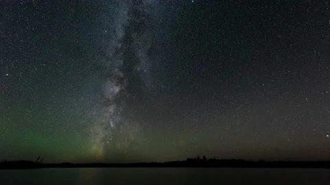 Milky Way Moving Over Remote Northern Lake Stock Footage 169712642