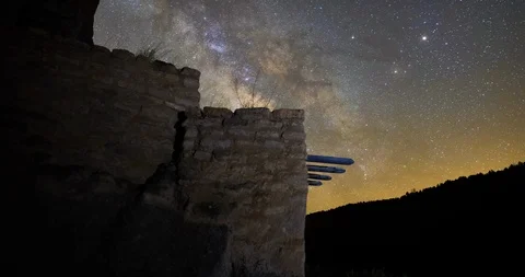 Milky Way Night Sky Native Ruins Fort Ancestral Stock Footage 116351530