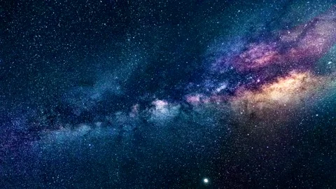 Milky way in night sky - stars panorama - time lapse - background galaxy Stock Footage 146097029