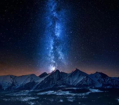 Milky way over amazing Tatra mountains in Poland Stock Photos