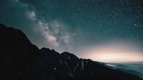 Milky Way Over Mountain Range Under Starry Night Sky Stock Footage 330351271