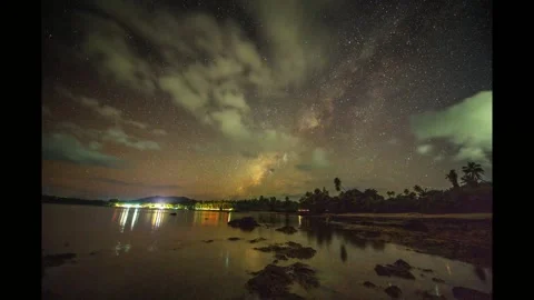 Milky Way Over Ocean Waves – Andaman Islands – 4K Timelapse Stock Footage 322563122
