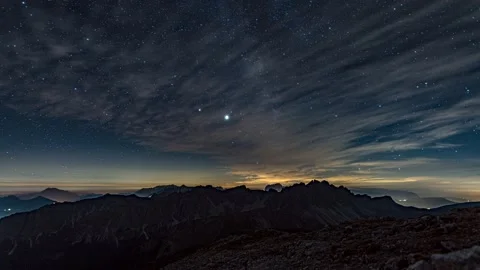 Milky Way passing over the Dolomites Stock Footage