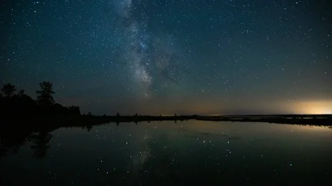 Milky Way Reflection Over Pond - 4K Timelapse 動画素材 111451805