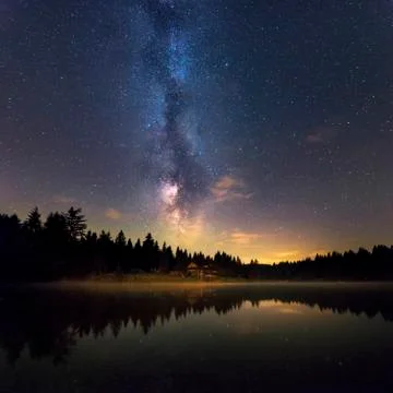 Milky Way Reflects Off Water, Low Tatras National Park Slovakia Stock Photos