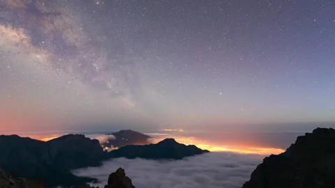 Milky Way Rising above Cloud Inversion at Pared de Roberto – 4K Timelapse Stock Footage 332865057