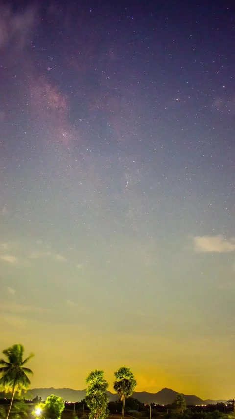Milky Way Rising Behind Tree and Mountain – Peaceful Night Timelapse Stock Footage 313558564