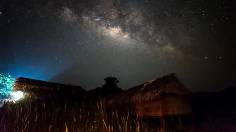 Milky Way Setting Over Bamboo Huts 스톡 동영상 39765710